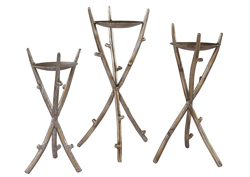 Kamari Silver Finish Candle Holder (Set of 3),Signature Design by Ashley