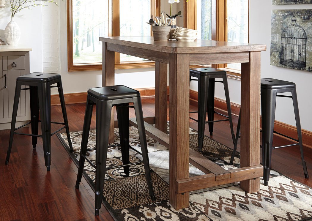 Pinnadel Bar Table w/ 4 Gray Tall Stools,Signature Design by Ashley