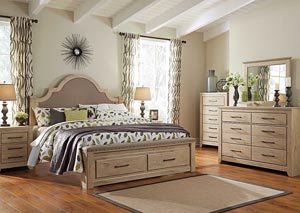 Annilynn King Upholstered Storage Bed, Dresser & Mirror,Signature Design by Ashley