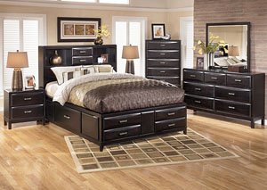 Kira Black Queen Storage Bed, Dresser & Mirror,Ashley