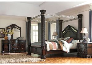 Laddenfield California King Poster Bed, Dresser & Mirror,Signature Design by Ashley