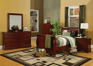 Louis Philippe Cherry Twin Size Bed, Dresser & Mirror