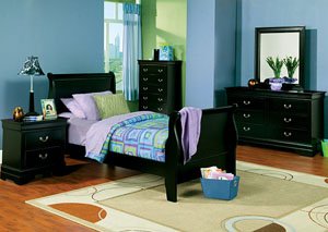 Louis Philippe Black Twin Bed, Dresser & Mirror