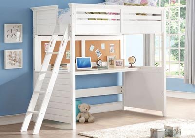 Lacey White Twin Loft Bed w/Desk