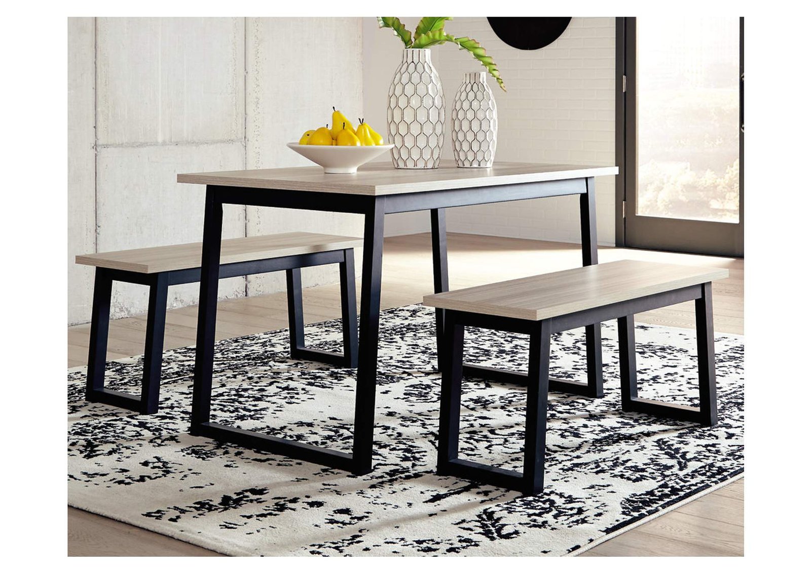 Waylowe Two-Tone Dining Table and Benches (Set of 3),Signature Design By Ashley