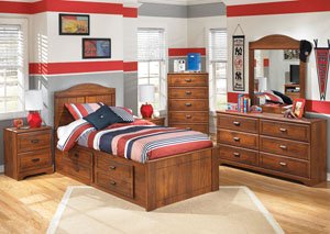 Barchan Twin Panel Bed w/ Storage, Dresser & Mirror