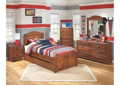 Barchan Twin Panel Bed w/ Trundle, Dresser & Mirror