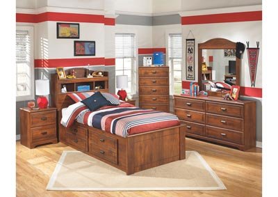 Barchan Twin Bookcase Bed w/ Storage, Dresser & Mirror