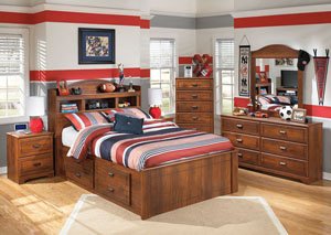 Barchan Full Bookcase Bed w/ Storage, Dresser & Mirror
