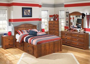 Barchan Full Panel Bed w/ Storage, Dresser & Mirror