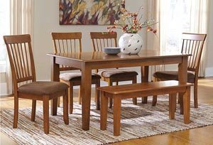 Berringer Rectangular Dining Room Table w/ 4 Chairs & Bench