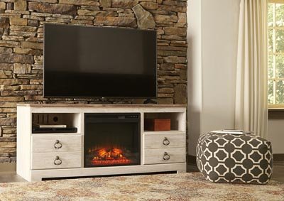 Willowton Whitewash Large TV Stand w/Fireplace Insert