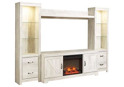 Bellaby Whitewash Entertainment Center w/Black Fireplace Insert